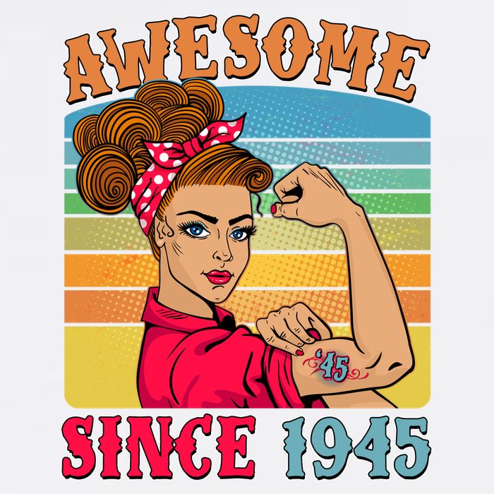 Awesome Since 1945 80th Birthday Messy Bun Rosie The Riveter Garment-Dyed Sweatshirt