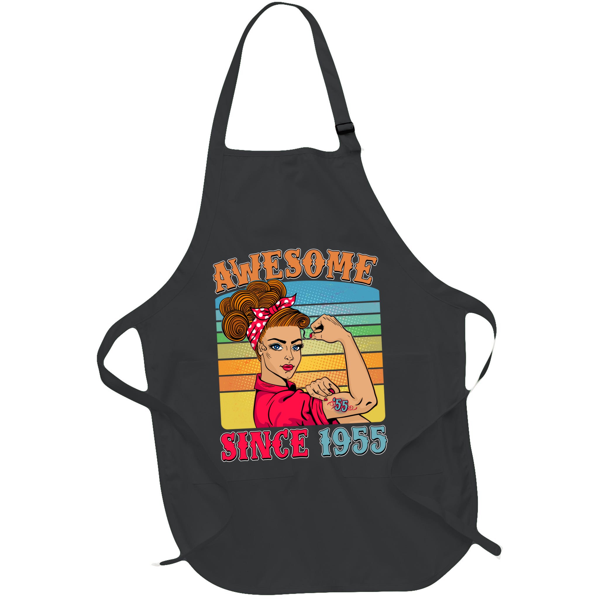 Awesome Since 1955 70th Birthday Messy Bun Rosie The Riveter Apron