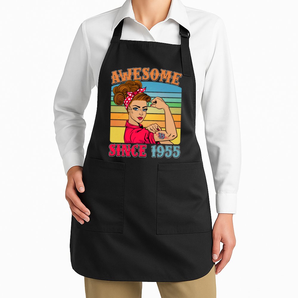 Awesome Since 1955 70th Birthday Messy Bun Rosie The Riveter Apron