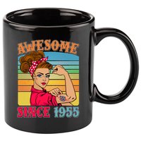 Awesome Since 1955 70th Birthday Messy Bun Rosie The Riveter 11oz C Handle Ceramic Mug