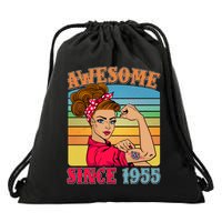 Awesome Since 1955 70th Birthday Messy Bun Rosie The Riveter Drawstring Bag