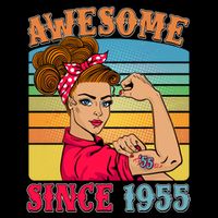 Awesome Since 1955 70th Birthday Messy Bun Rosie The Riveter Drawstring Bag