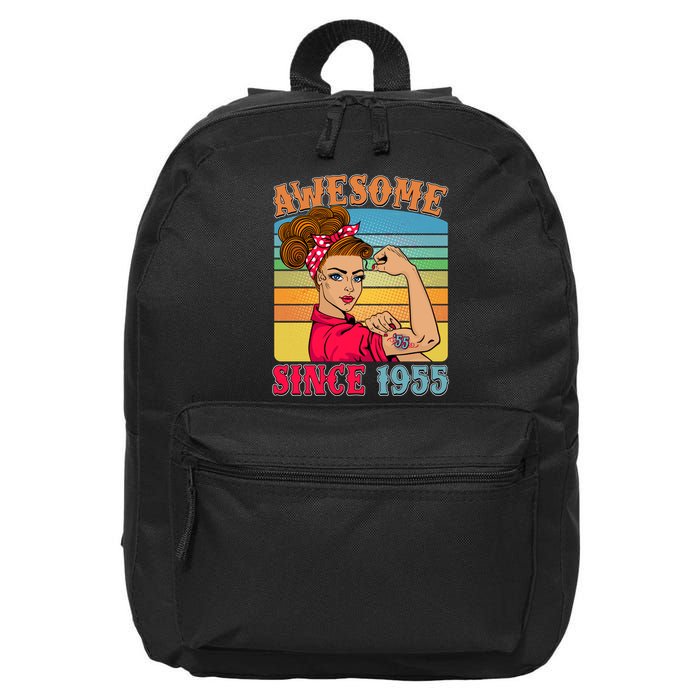 Awesome Since 1955 70th Birthday Messy Bun Rosie The Riveter 16 in Basic Backpack