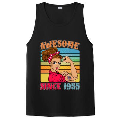 Awesome Since 1955 70th Birthday Messy Bun Rosie The Riveter PosiCharge Competitor Tank