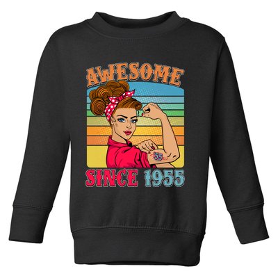 Awesome Since 1955 70th Birthday Messy Bun Rosie The Riveter Toddler Sweatshirt