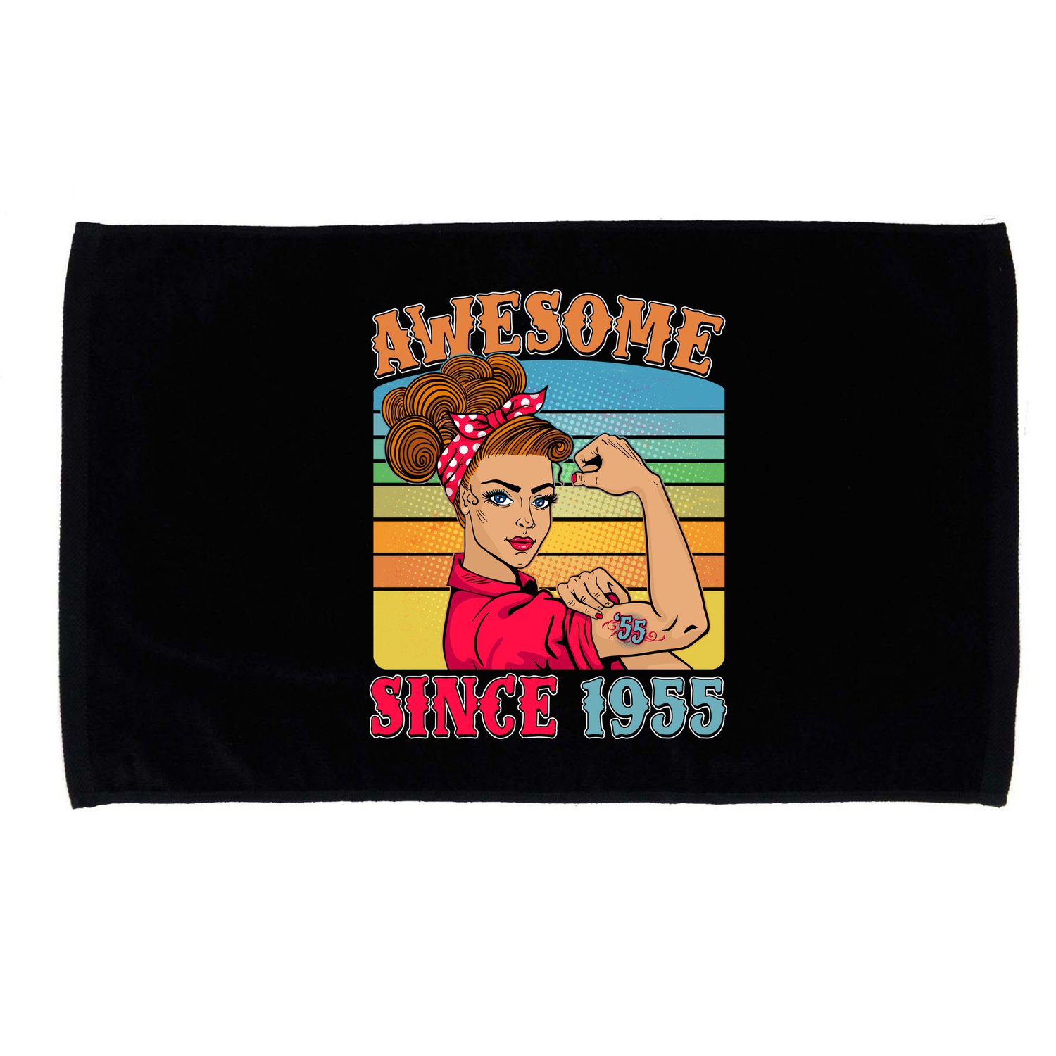 Awesome Since 1955 70th Birthday Messy Bun Rosie The Riveter Microfiber Hand Towel