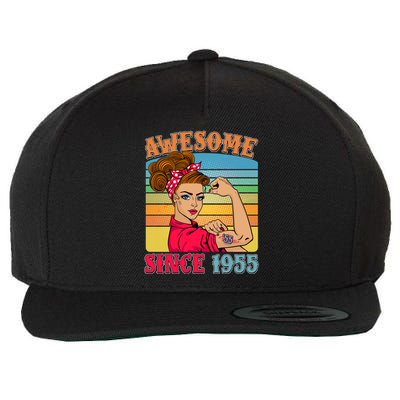 Awesome Since 1955 70th Birthday Messy Bun Rosie The Riveter Wool Snapback Cap