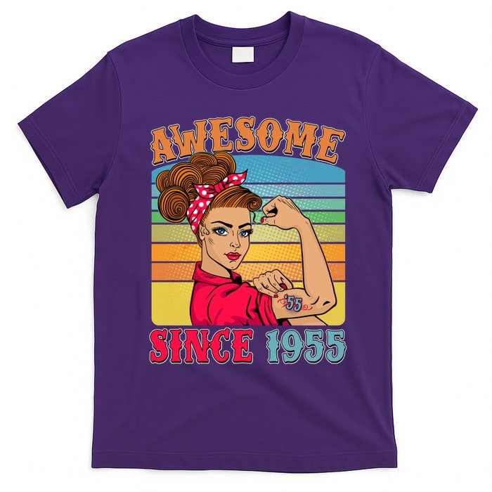 Awesome Since 1955 70th Birthday Messy Bun Rosie The Riveter T-Shirt
