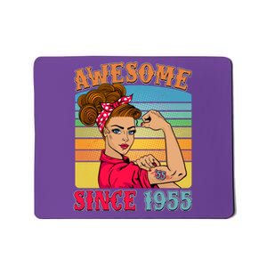 Awesome Since 1955 70th Birthday Messy Bun Rosie The Riveter Mousepad