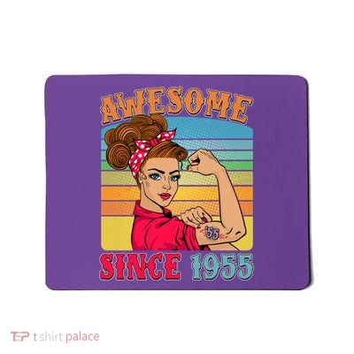 Awesome Since 1955 70th Birthday Messy Bun Rosie The Riveter Mousepad