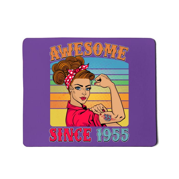 Awesome Since 1955 70th Birthday Messy Bun Rosie The Riveter Mousepad