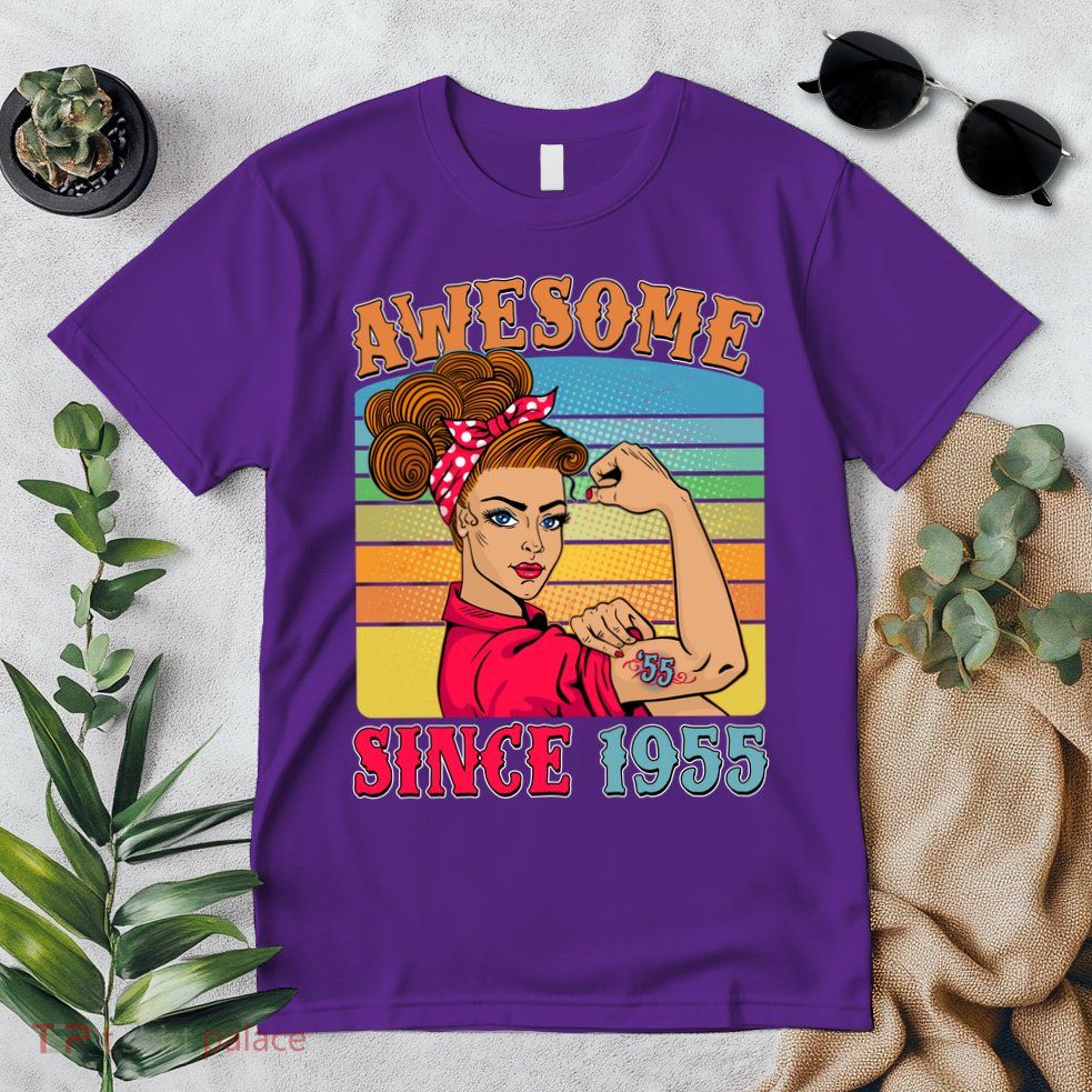 Awesome Since 1955 70th Birthday Messy Bun Rosie The Riveter Premium T-Shirt