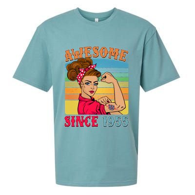 Awesome Since 1955 70th Birthday Messy Bun Rosie The Riveter Sueded Cloud Jersey T-Shirt
