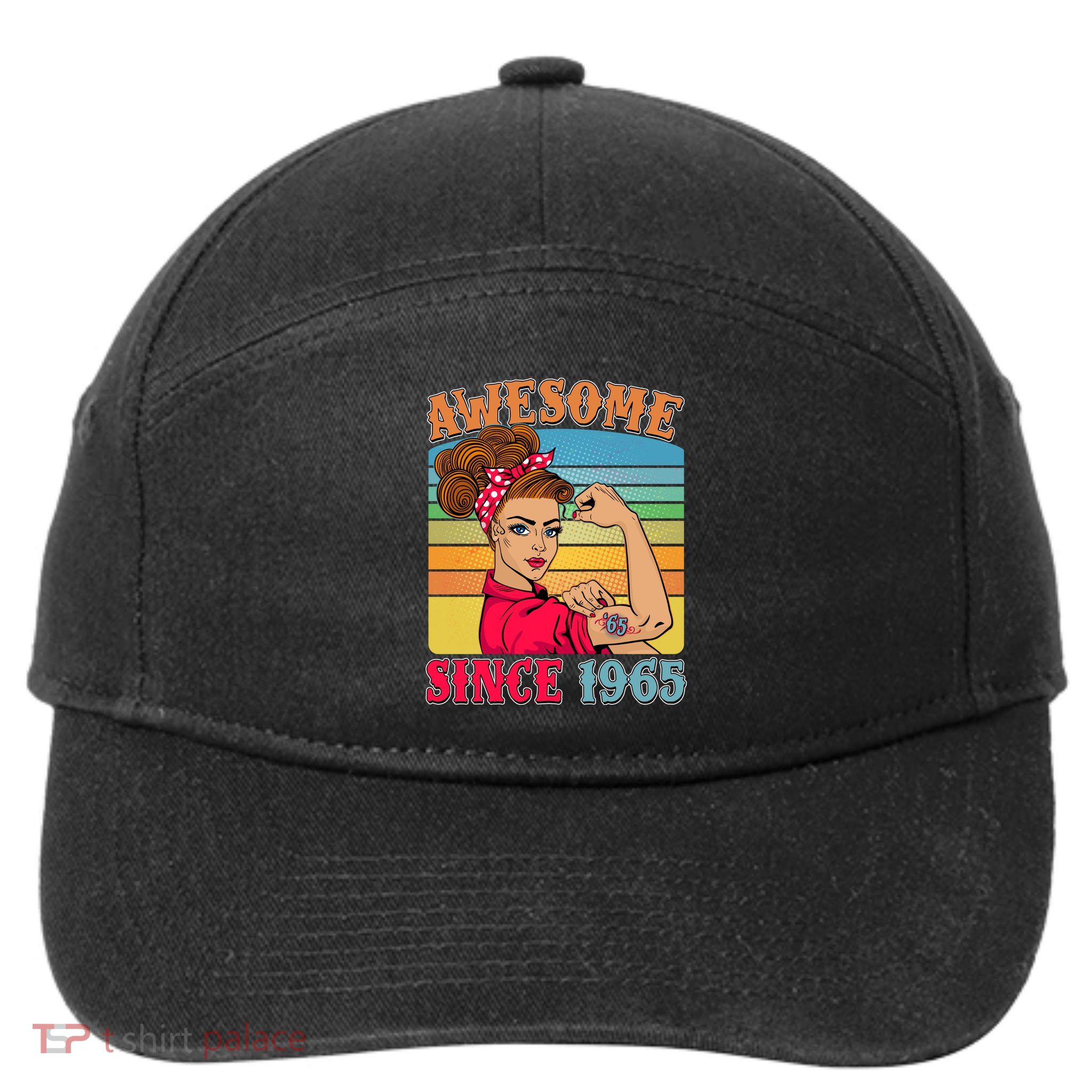 Awesome Since 1965 60th Birthday Messy Bun Rosie The Riveter 7-Panel Snapback Hat