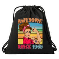 Awesome Since 1965 60th Birthday Messy Bun Rosie The Riveter Drawstring Bag