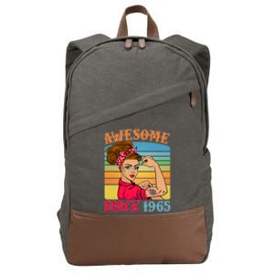 Awesome Since 1965 60th Birthday Messy Bun Rosie The Riveter Cotton Canvas Backpack