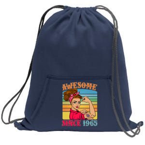 Awesome Since 1965 60th Birthday Messy Bun Rosie The Riveter Sweatshirt Cinch Pack Bag