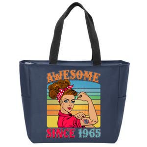 Awesome Since 1965 60th Birthday Messy Bun Rosie The Riveter Zip Tote Bag