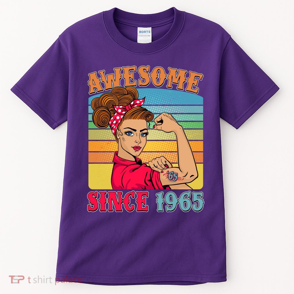 Awesome Since 1965 60th Birthday Messy Bun Rosie The Riveter Tall T-Shirt