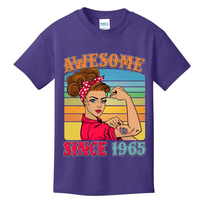 Awesome Since 1965 60th Birthday Messy Bun Rosie The Riveter Kids T-Shirt