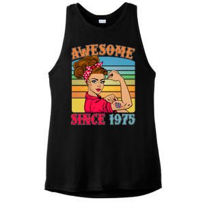 Awesome Since 1975 50th Birthday Messy Bun Rosie The Riveter Ladies PosiCharge Tri-Blend Wicking Tank