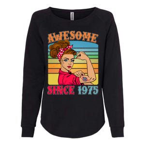 Awesome Since 1975 50th Birthday Messy Bun Rosie The Riveter Womens California Wash Sweatshirt