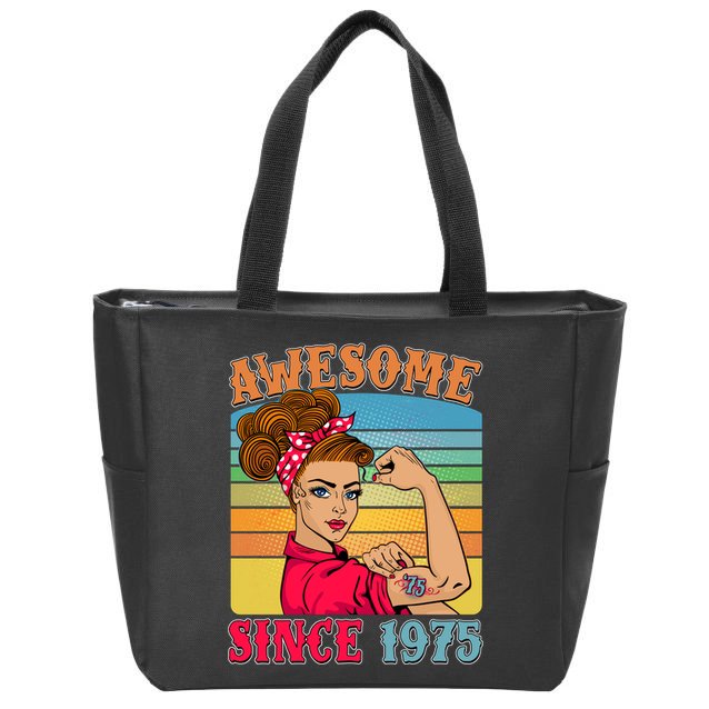 Awesome Since 1975 50th Birthday Messy Bun Rosie The Riveter Zip Tote Bag