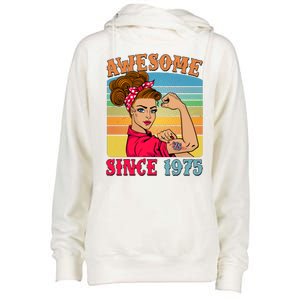 Awesome Since 1975 50th Birthday Messy Bun Rosie The Riveter Womens Funnel Neck Pullover Hood