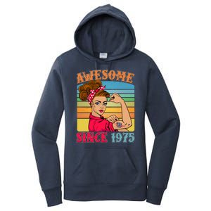 Awesome Since 1975 50th Birthday Messy Bun Rosie The Riveter Women's Pullover Hoodie