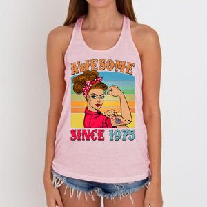 Awesome Since 1975 50th Birthday Messy Bun Rosie The Riveter Women's Knotted Racerback Tank