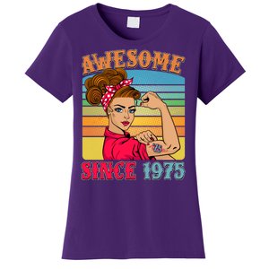 Awesome Since 1975 50th Birthday Messy Bun Rosie The Riveter Women's T-Shirt