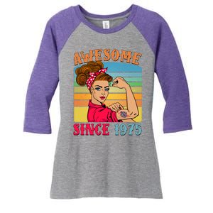 Awesome Since 1975 50th Birthday Messy Bun Rosie The Riveter Women's Tri-Blend 3/4-Sleeve Raglan Shirt