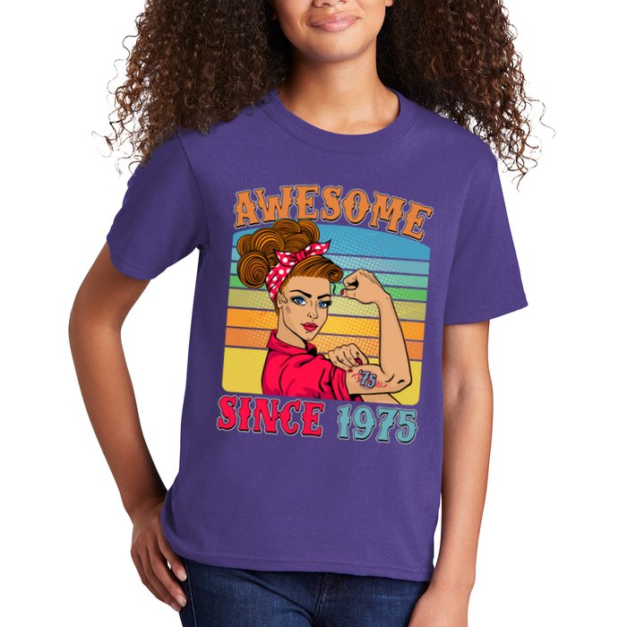 Awesome Since 1975 50th Birthday Messy Bun Rosie The Riveter Kids T-Shirt