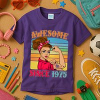 Awesome Since 1975 50th Birthday Messy Bun Rosie The Riveter Kids T-Shirt