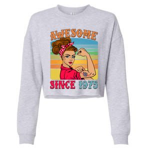 Awesome Since 1975 50th Birthday Messy Bun Rosie The Riveter Cropped Pullover Crew