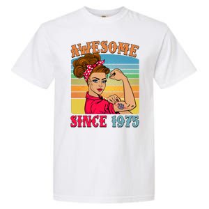 Awesome Since 1975 50th Birthday Messy Bun Rosie The Riveter Garment-Dyed Heavyweight T-Shirt