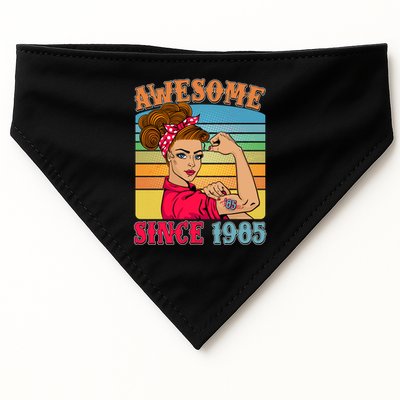 Awesome Since 1985 40th Birthday Messy Bun Rosie The Riveter USA-Made Doggie Bandana
