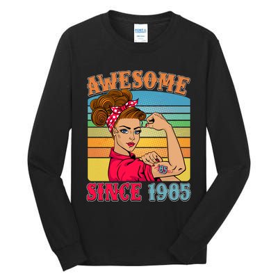 Awesome Since 1985 40th Birthday Messy Bun Rosie The Riveter Tall Long Sleeve T-Shirt
