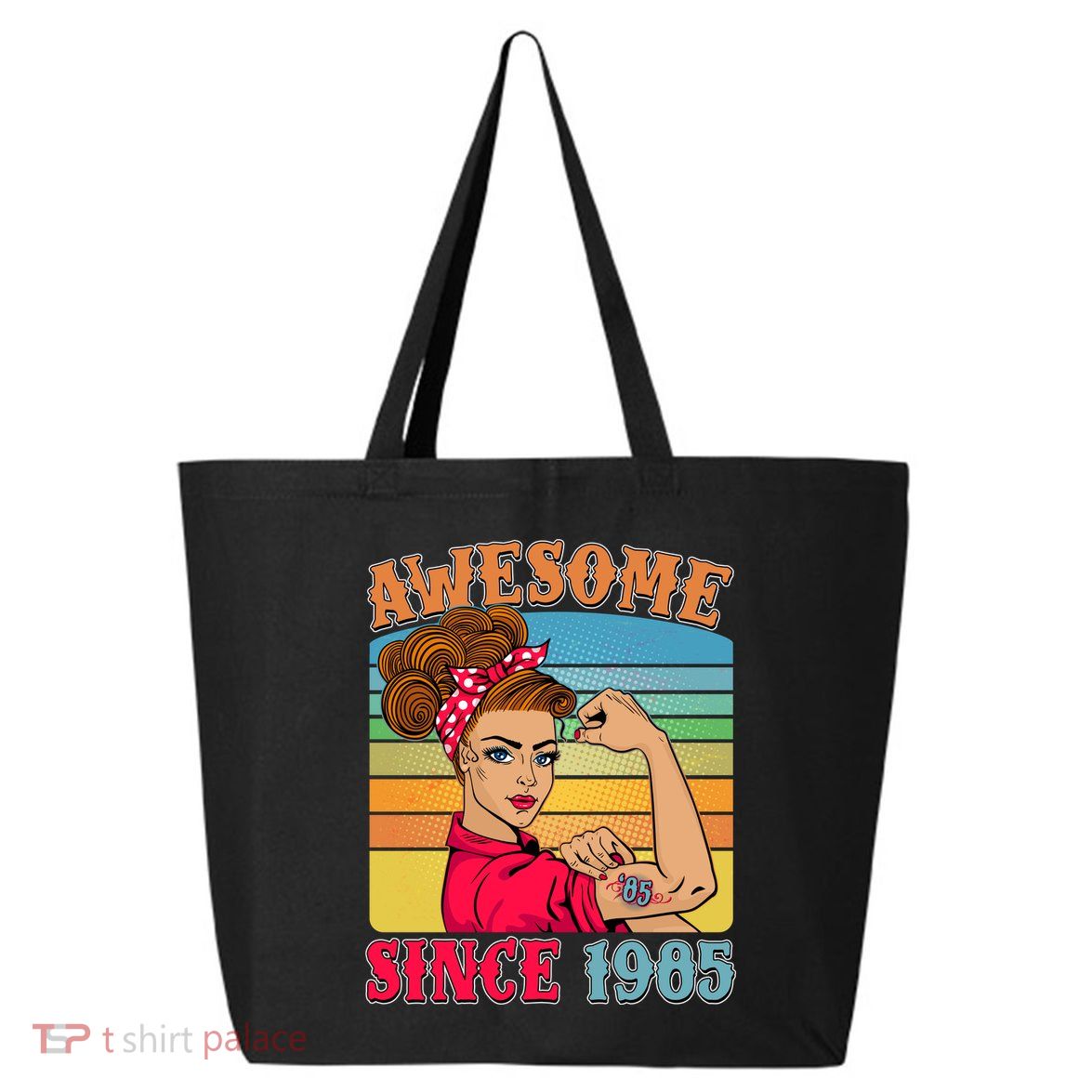Awesome Since 1985 40th Birthday Messy Bun Rosie The Riveter 25L Jumbo Tote