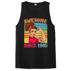 Awesome Since 1985 40th Birthday Messy Bun Rosie The Riveter PosiCharge Competitor Tank