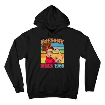 Awesome Since 1985 40th Birthday Messy Bun Rosie The Riveter Tall Hoodie