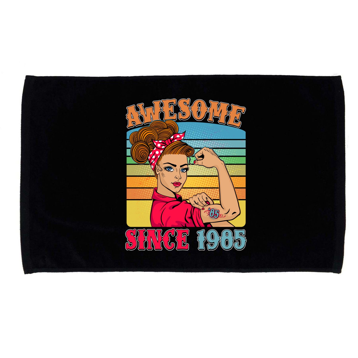 Awesome Since 1985 40th Birthday Messy Bun Rosie The Riveter Microfiber Hand Towel