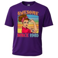 Awesome Since 1985 40th Birthday Messy Bun Rosie The Riveter Performance Shirt
