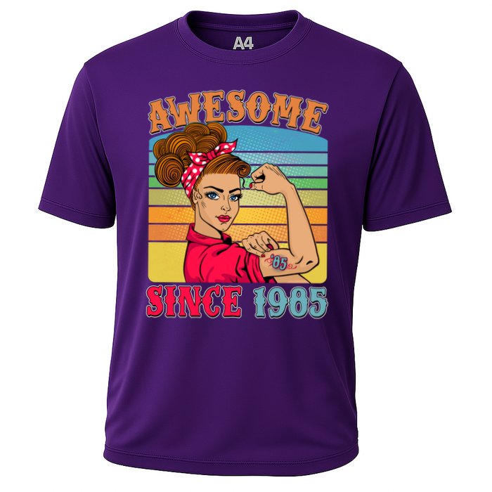 Awesome Since 1985 40th Birthday Messy Bun Rosie The Riveter Performance Shirt