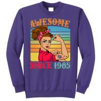 Awesome Since 1985 40th Birthday Messy Bun Rosie The Riveter Sweatshirt