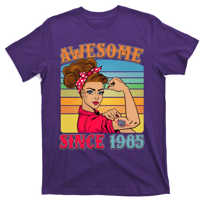 Awesome Since 1985 40th Birthday Messy Bun Rosie The Riveter T-Shirt