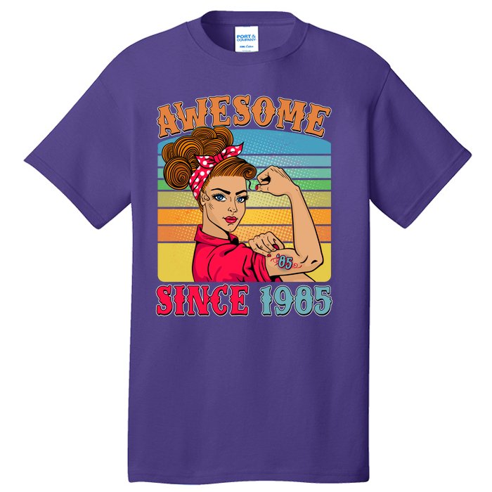 Awesome Since 1985 40th Birthday Messy Bun Rosie The Riveter Tall T-Shirt