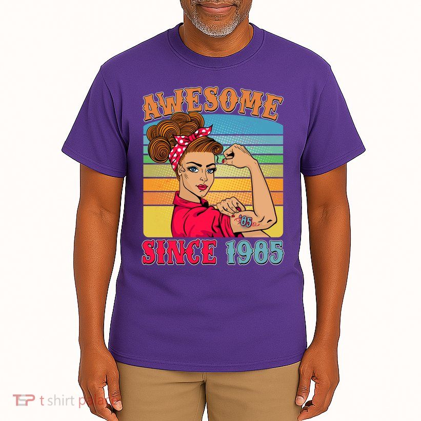 Awesome Since 1985 40th Birthday Messy Bun Rosie The Riveter Tall T-Shirt