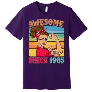 Awesome Since 1985 40th Birthday Messy Bun Rosie The Riveter Premium T-Shirt