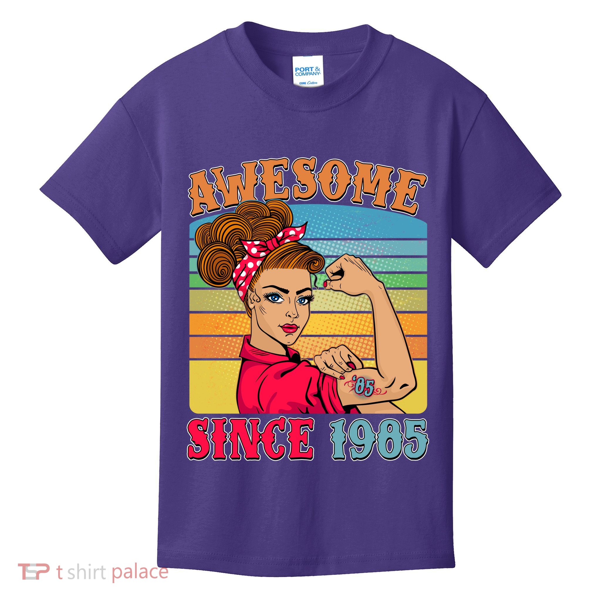 Awesome Since 1985 40th Birthday Messy Bun Rosie The Riveter Kids T-Shirt